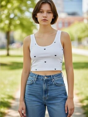 Sundown by Splendid Kids White Heart Crop Tank Top Size LG/12